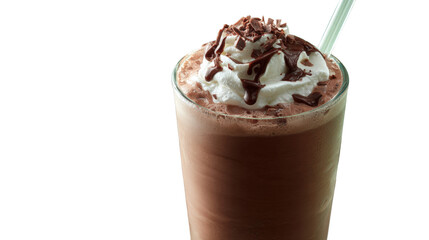 Chocolate Milkshake with Whipped Cream and Chocolate Shavings Isolated on White