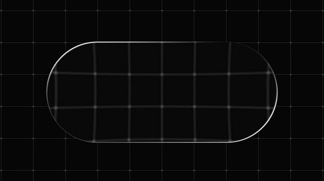 Oval liquid glass template animation with grid distortion and horizontal squash on black background for design.