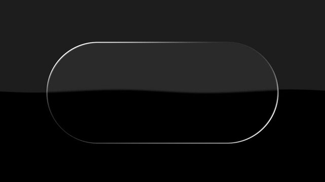 Black rounded rectangular liquid glass template animation sliding left to right on a dark background for futuristic design footage.