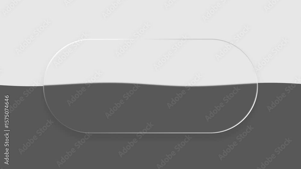 Poster liquid glass template animation demonstrating a translucent button effect across a white and dark gr