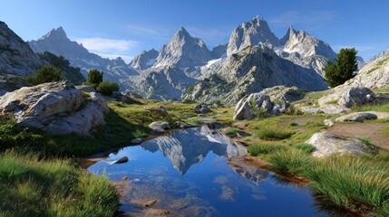 Obraz premium Mountain Landscape Reflection, Tranquil Lake, Natural Beauty