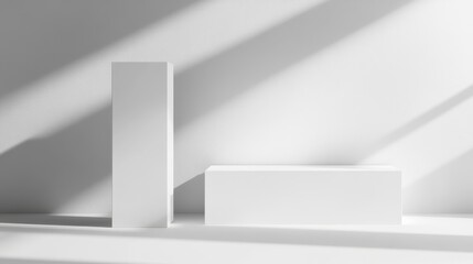 Fototapeta premium Two white geometric shapes on a light background.