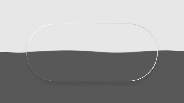 Liquid glass template animation demonstrating a translucent button effect across a white and dark gray background for UI design.