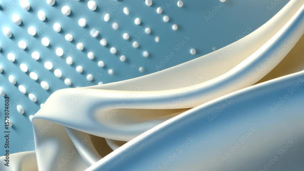 Poster abstract composition featuring flowing white fabric with soft folds against a light blue backdrop do