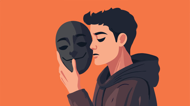 Man Holding Sad Mask Illustration