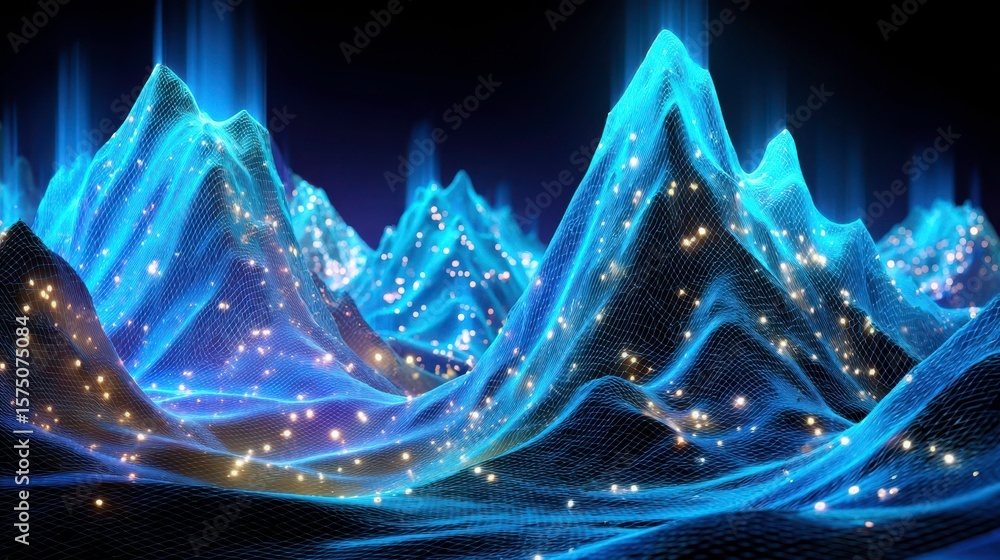 Sticker abstract wireframe landscape: technology, data visualization, artificial intelligence concept
