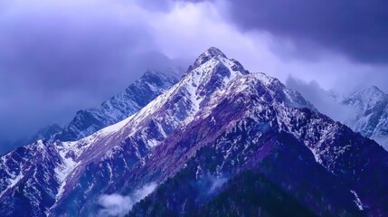 Obraz premium Majestic Snow Mountains Landscape with Misty Clouds, Mountain Peak, Scenic Nature