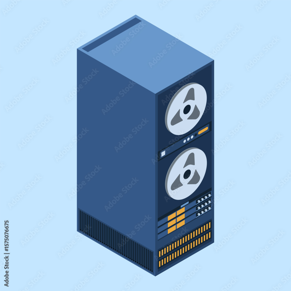 Poster server rack. isometric server. server network equipment. computer network technology. isometric tech