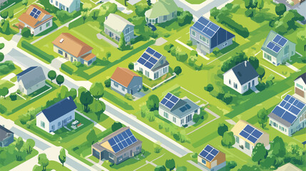 Isometric Solar Powered Rural Neighborhood Scene