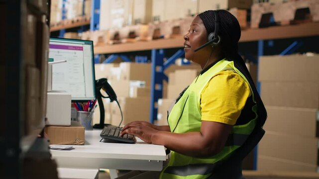 Customer support employee handles e-commerce order issues on a call, responding to clients and helping with information about shipment delays or wrong delivery addresses. Camera B.