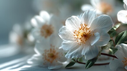 Fototapeta premium Delicate White Flowers in Soft Light: A Botanical Close-Up