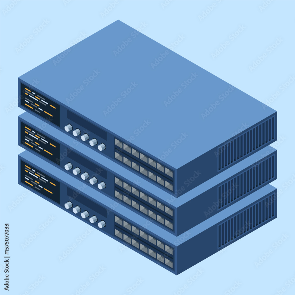 Poster isometric server. server network equipment. computer network technology. storage database. isometric