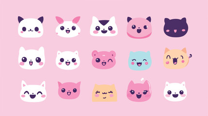 Cute Kawaii Cartoon Face Icon Set Vector Design