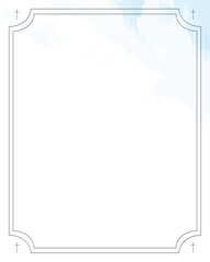 Funeral card. Empty frame with sky blue gradient and decorative lines.