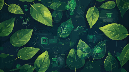 Innovative Fusion of Nature and Technology - Leaves and Vines with Overlaid Circuitry