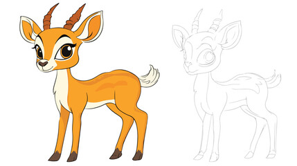 Cute Little Antelope Cartoon Character Coloring Page for Kids