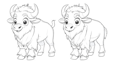Cute Little Bison Cartoon Character Coloring Page for Kids