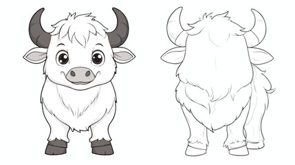 Cute Little Ox Cartoon Character Coloring Page for Kids