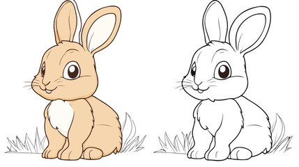 Cute Little Rabbit Cartoon Character Coloring Page for Children