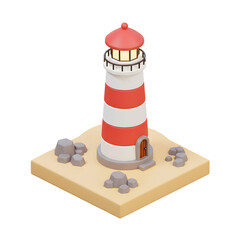 Isometric beach lighthouse with red top