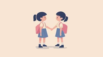 Young School Children Holding Hands Together with Smiles
