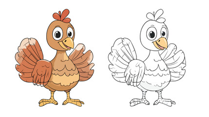 Cute Little Turkey Cartoon Character Coloring Page
