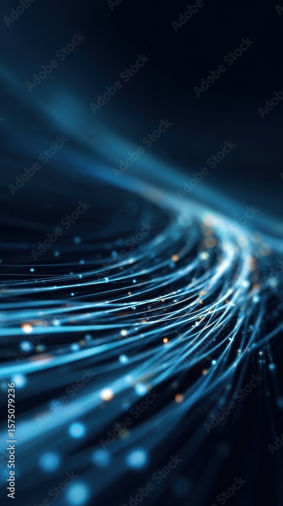 Poster an electrifying depiction of illuminated lines dancing across a dark blue background representing a 