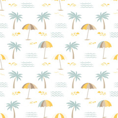Obraz premium Summer Tropical Seamless Pattern, Hawaian, Beach, Palm Tree, Yellow