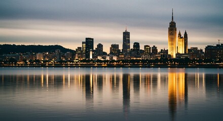 Obraz premium a large body of water with a city in the background