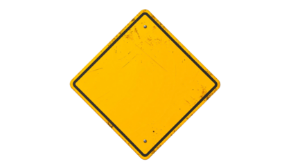 Yellow Diamond Warning Sign with Black Border Isolated Transparent Background