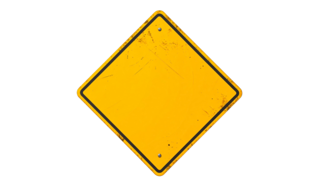 Yellow Diamond Warning Sign with Black Border Isolated Transparent Background