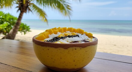 Mango Smoothie Bowl on Beach