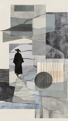Exploring serenity through a delicate zen meditation collage of textures and shapes, collage mix illustration