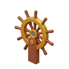 Isometric brown helm of old-fashioned ship