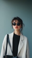 A woman wearing sunglasses and a black jacket