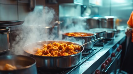 A pot of food is cooking on a stove