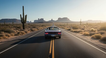 Classic Car Driving on Desert Road