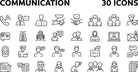 Collection of communication icons depicting various forms of interaction and technology