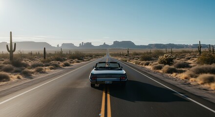 Classic Convertible Driving on Desert Highway