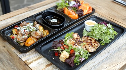 Grilled Chicken Salad with Roasted Potatoes and Vegetables Delicious Restaurant Meal