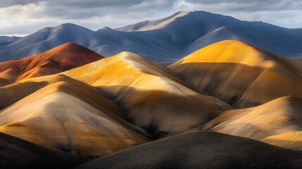 Stunning Aerial View of Colorful Desert Hills and Mountains at Sunset