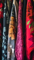 A row of clothes with floral designs on them