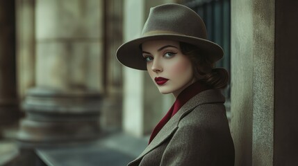 A woman wearing a hat and a red dress