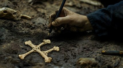 Archaeologist documents bone crosses at excavation site