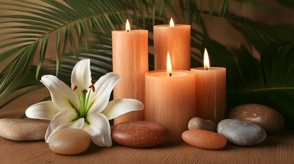 Serene Spa Scene: Lily, Candles, and Stones