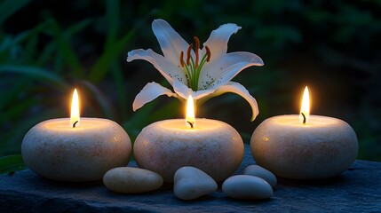 Serene Candles and Lily: Tranquil Spa Scene