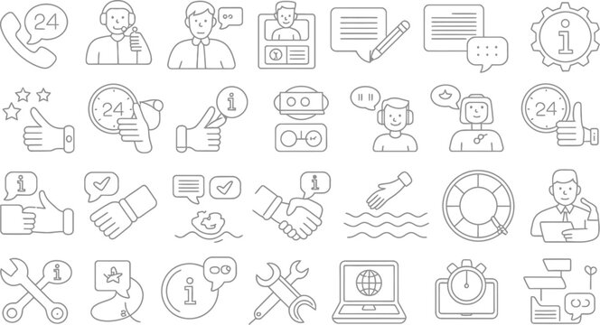 Illustration of customer service icons depicting communication and support elements