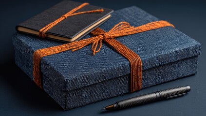 Gift Box with Notepad & Pen, Dark Background