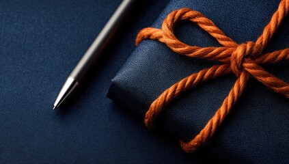 Gift, wrapping, pen, dark background.  Possible use  Celebration