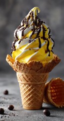 Yellow & White Ice Cream Cone, Studio Shot